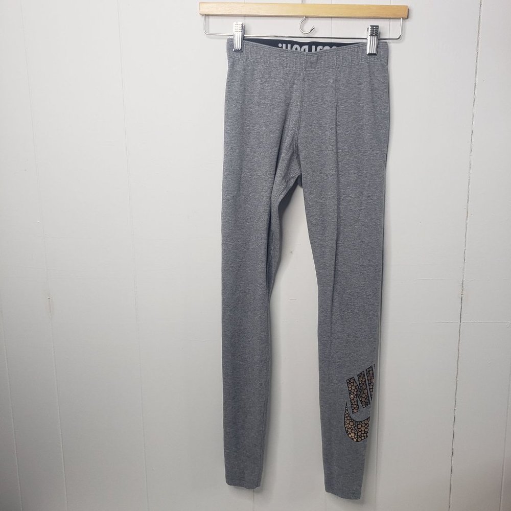 NIKE GOLD DOT LOGO GREY FULL LENGTH LEGGINGS WOMEN'S SIZE X-SMALL